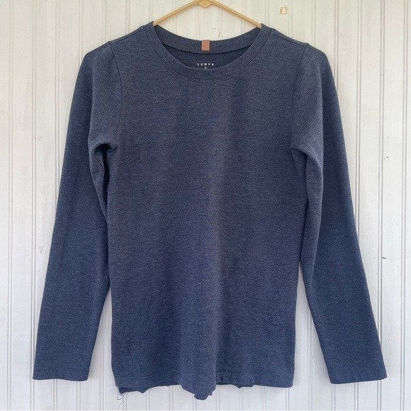 LUNYA Women's Heathered Blue Pima Cotton Crew Neck Long Sleeve Tee Size Small - Picture 1 of 7